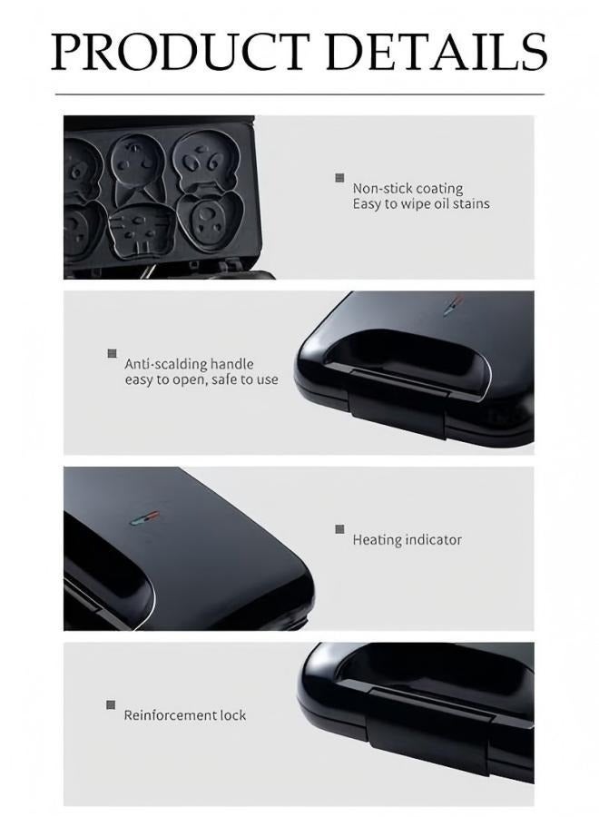 HOMESTAR Cake Maker, Electric Animal Mini Waffle Maker, Making 6 Different Cartoon Shaped Waffles And Cakes, Double Sided Heating Non Stick Board, 750W, Suitable For Baking, Breakfast, Kitchen, Black - Image 5